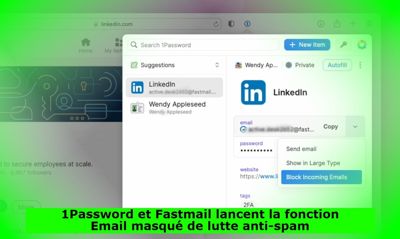 1Password et Fastmail lancent la fonction Email masqué de lutte anti-spam