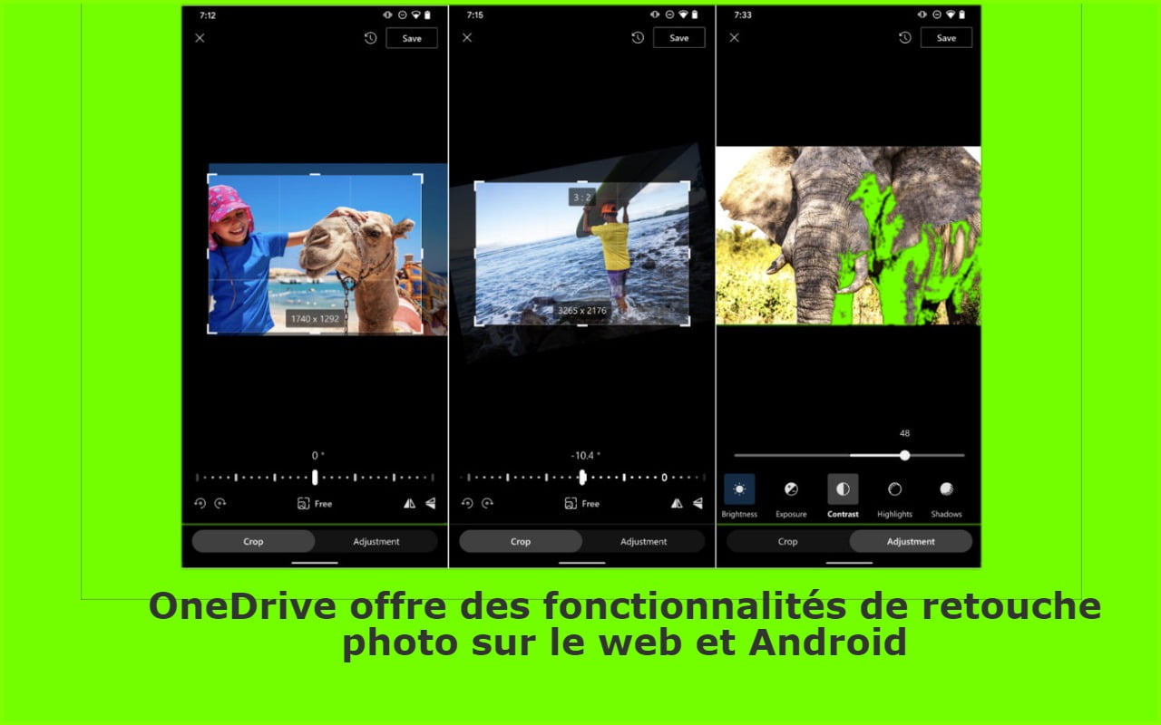 OneDrive offre des fonctionnalités de retouche photo sur le web et Android
