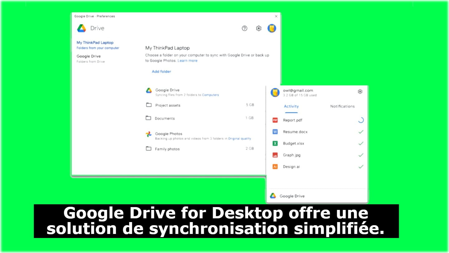 Google Drive for Desktop offre une solution de synchronisation simplifiée.