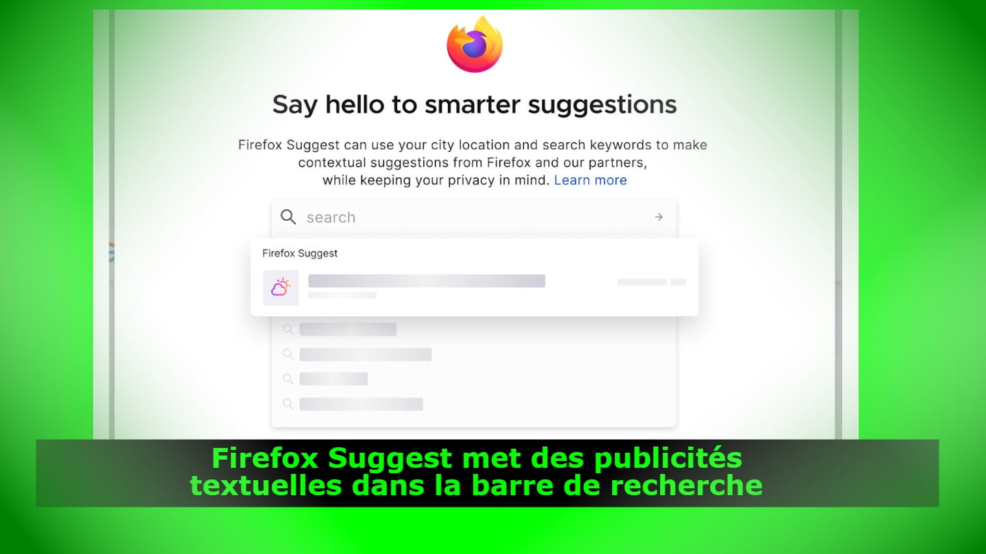 Firefox Suggest met des publicités textuelles dans la barre de recherche
