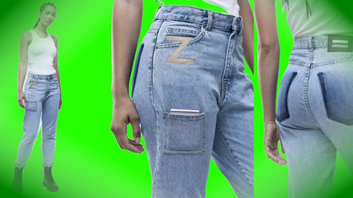 Samsung Galaxy Z Flip Pocket Denim Jeans suggère le téléphone rétro.