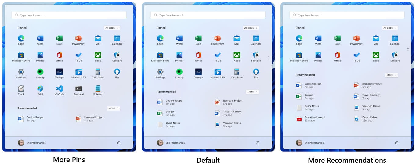 Barre des tâches Windows 11 Menu de démarrage Retour à l'accueil