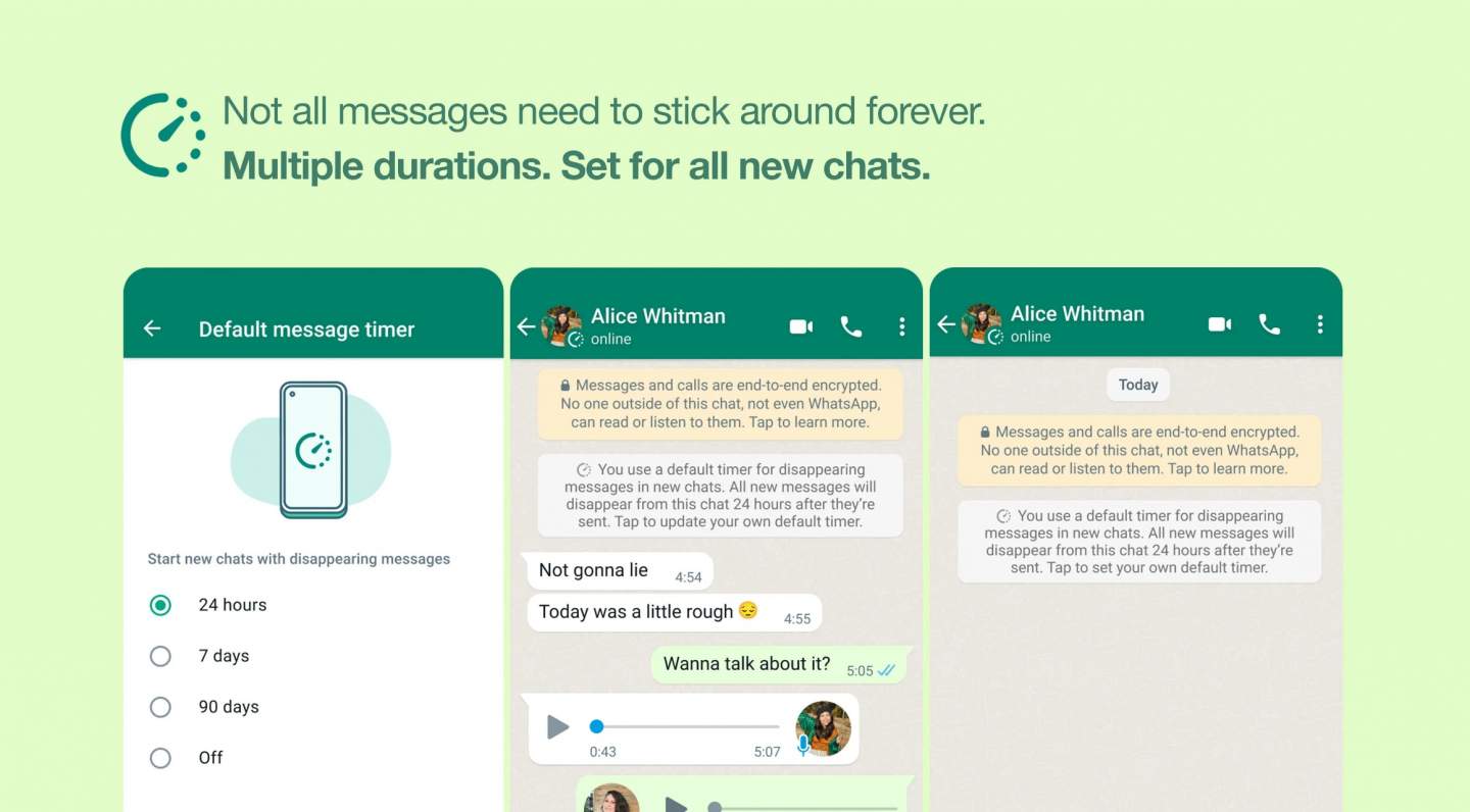 Des messages disparus sur WhatsApp peuvent désormais être utilisés par défaut pour toutes les conversations.